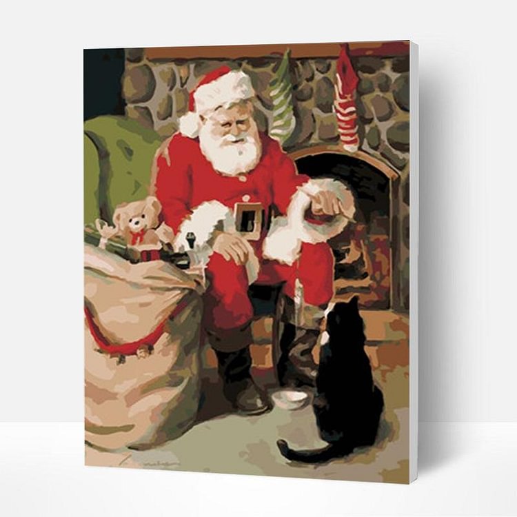 Christmas Paint by Numbers Kit - Santa Claus and the Staring kitten, Creative Gifts 2022-BlingPainting-Customized Products Make Great Gifts