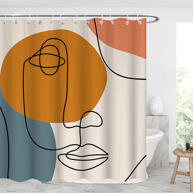Facial Abstraction Waterproof Shower Curtains With 12 Hooks-BlingPainting-Customized Products Make Great Gifts