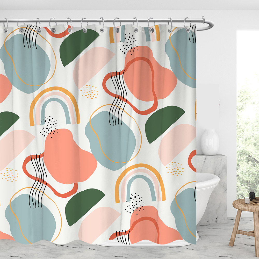 Abstract Shapes Waterproof Shower Curtains With 12 Hooks-BlingPainting-Customized Products Make Great Gifts
