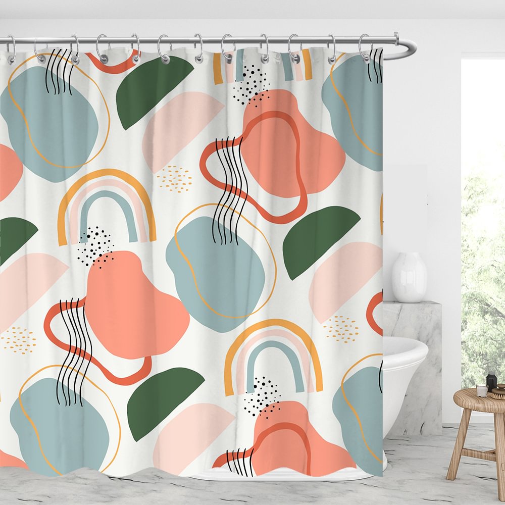 Abstract Shapes Waterproof Shower Curtains With 12 Hooks-BlingPainting-Customized Products Make Great Gifts