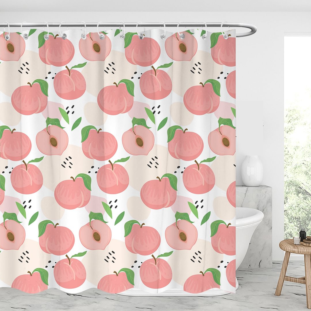 Summer Peach Waterproof Shower Curtains With 12 Hooks-BlingPainting-Customized Products Make Great Gifts