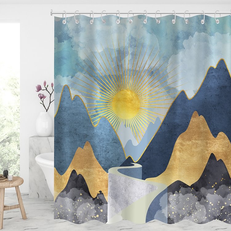 Waterproof Shower Curtains With 12 Hooks Bathroom Decor - Mountains and Rivers Natural Scenery-BlingPainting-Customized Products Make Great Gifts