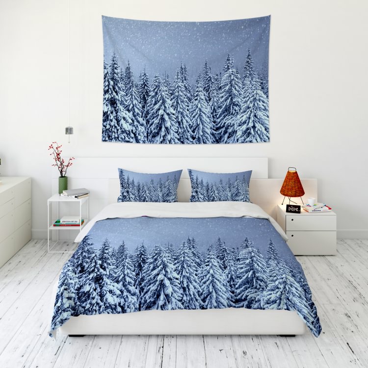 Beautiful Snow Forest Tapestry Wall Hanging and 3Pcs Bedding Set Home Decor-BlingPainting-Customized Products Make Great Gifts