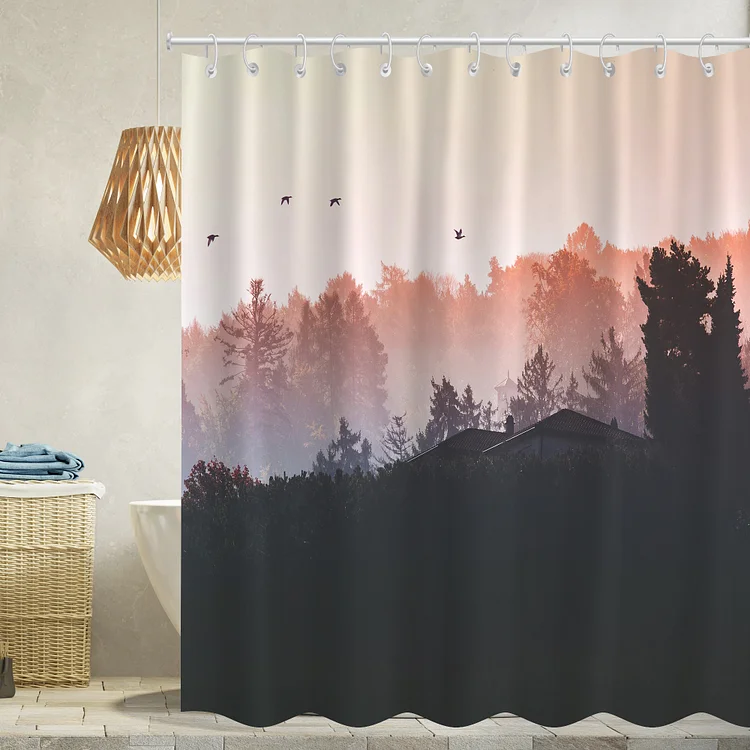 Quiet Forest Waterproof Shower Curtains With 12 Hooks-BlingPainting-Customized Products Make Great Gifts