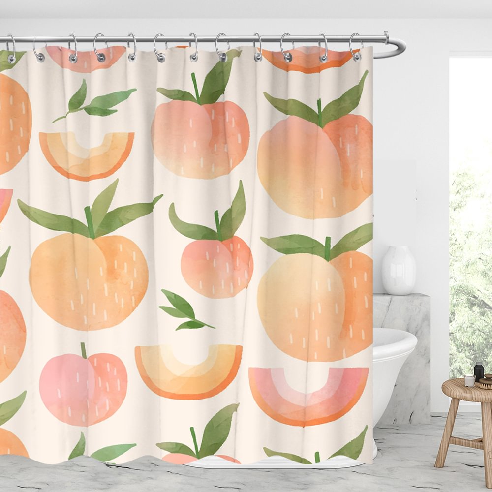Peach Waterproof Shower Curtains With 12 Hooks-BlingPainting-Customized Products Make Great Gifts