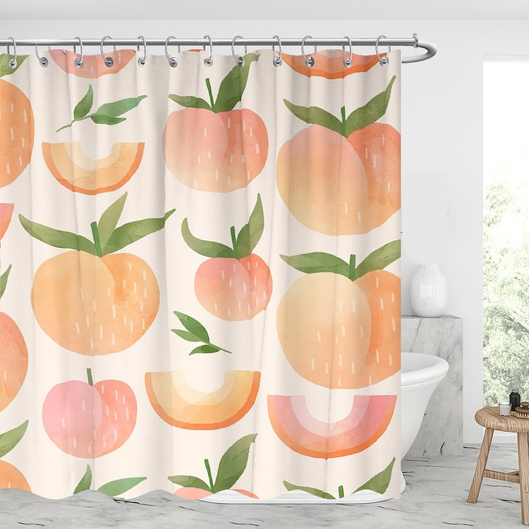 Peach Waterproof Shower Curtains With 12 Hooks-BlingPainting-Customized Products Make Great Gifts