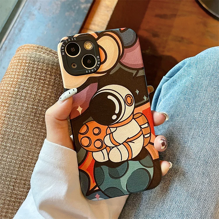 Lambskin Astronaut Pattern Leather Phone Case For iPhone  Caseepro - High Quality Phone Cases & Covers